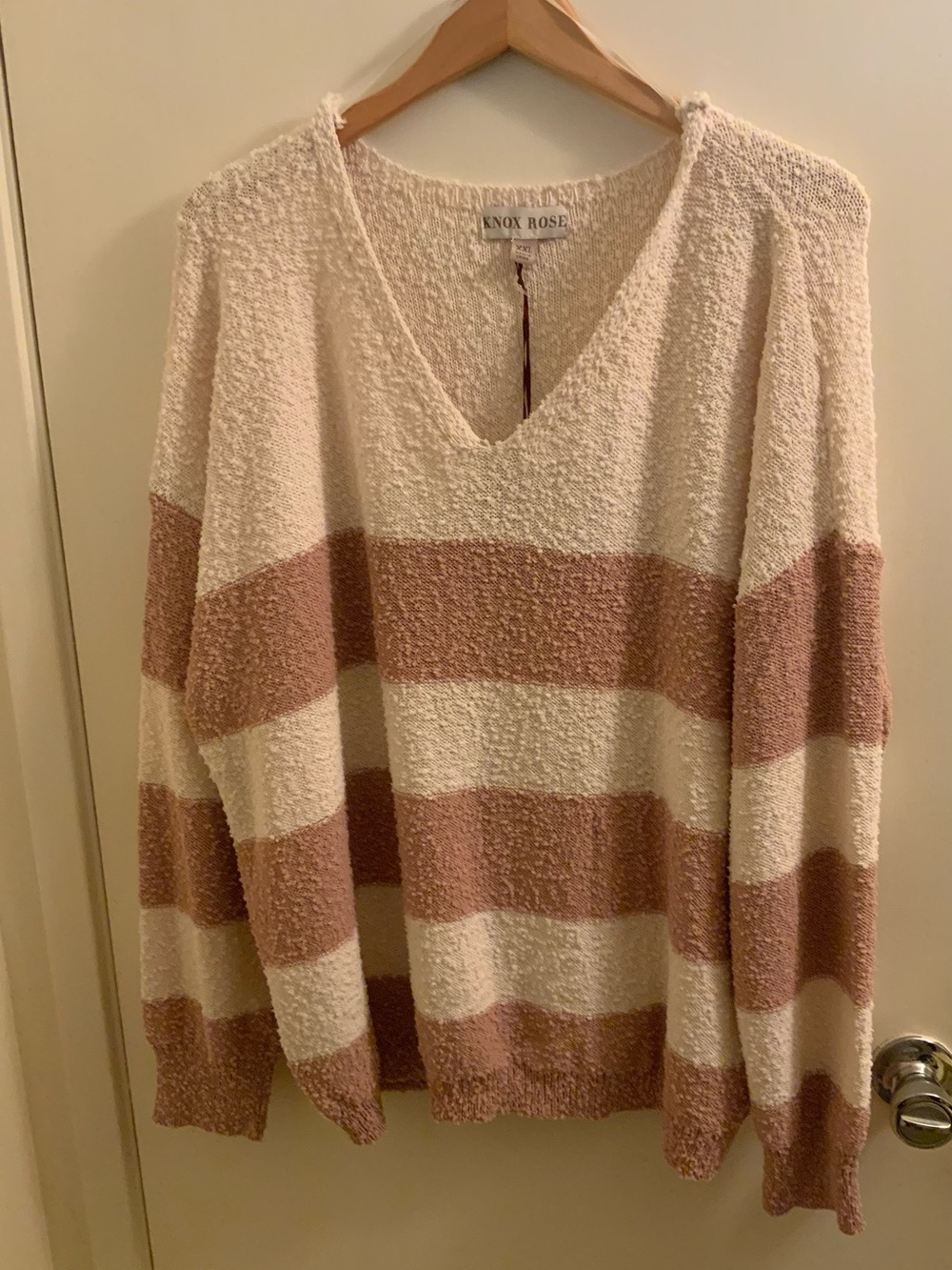 Knox Rose Cream and Blush Striped V-Neck Sweater